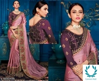 PINK SAREE WITH HEAVY EMBROIDERED BORDER WORK - Saree Length Size 5.5m Blouse Length Size-0.8, Pink, Saree Fabric-Georgette Blouse Fabric-CottonSilk, Multipack Of:1